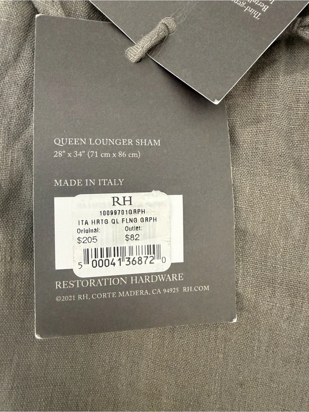 RH Italian Heritage Washed Linen Sham 28x34 Graphite Gray